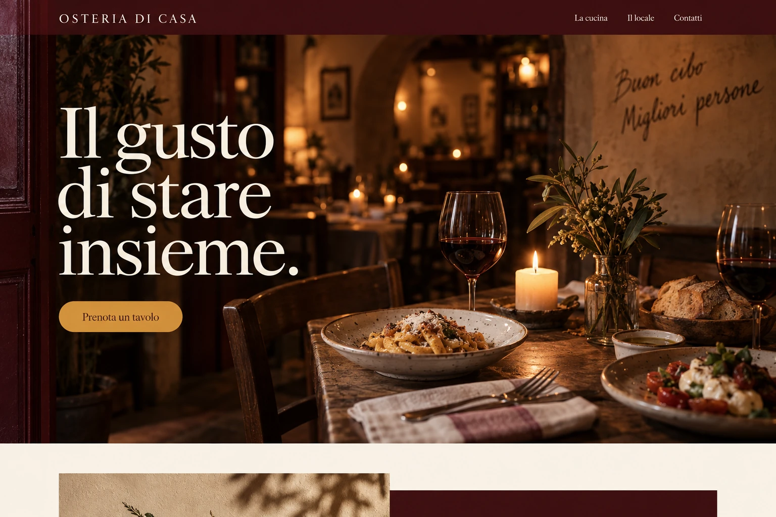 Osteria di Casa: Il gusto di stare insieme. Anteprima illustrativa per ristorante.